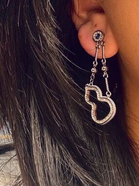 Silver Heart Drop Dangle Earrings with Blue Stone